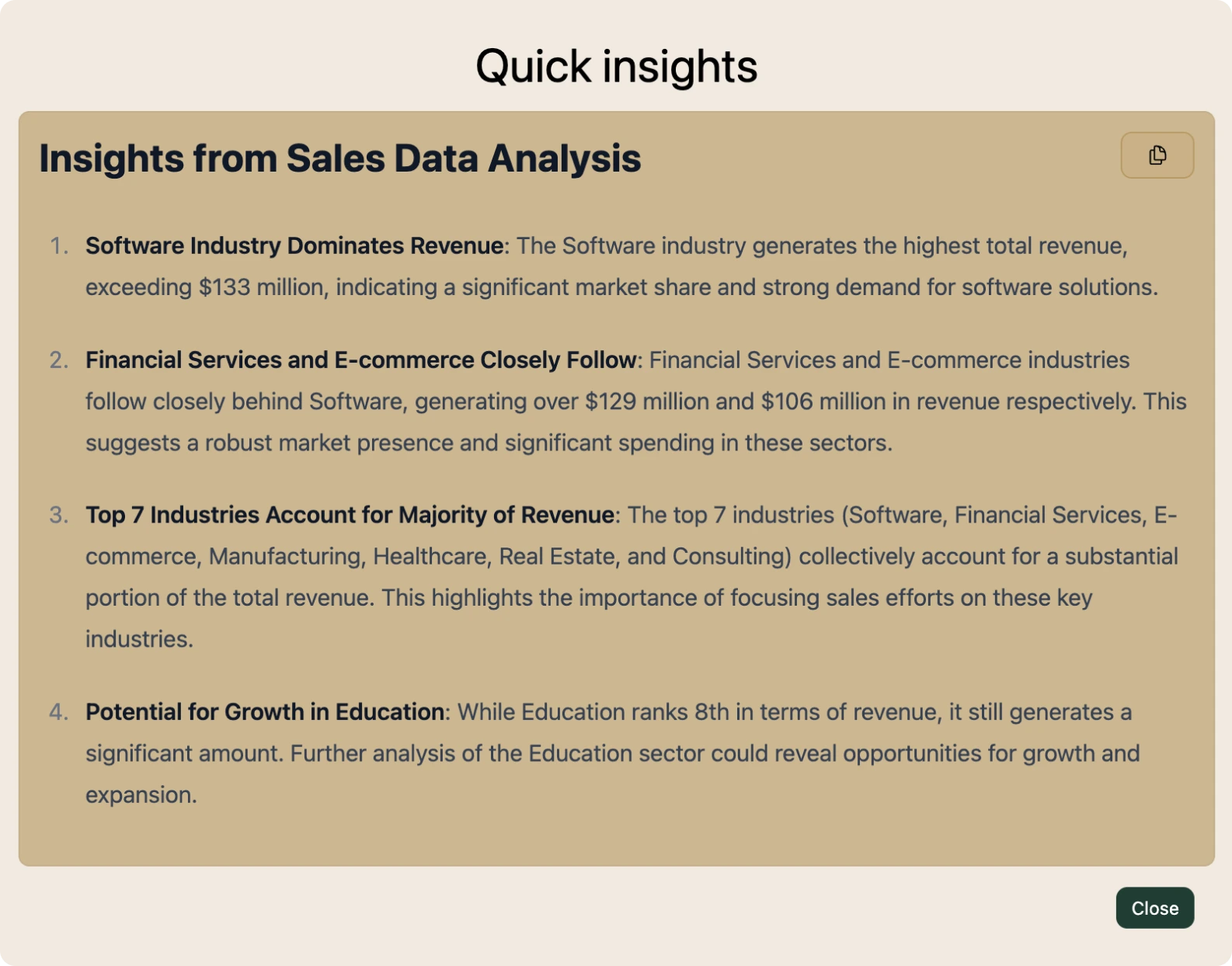 Get on the fly data analysis with AI-driven insights Analytics Screenshot